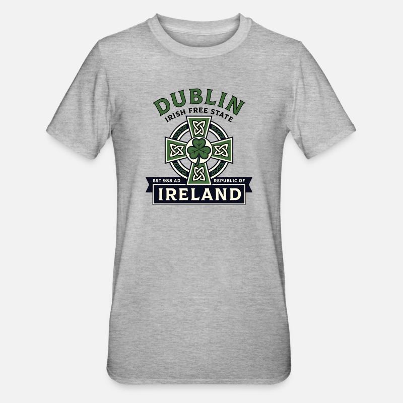 Croix Celtique de Dublin Irlande Trèfle - T-shirt polycoton Unisexe - gris chiné