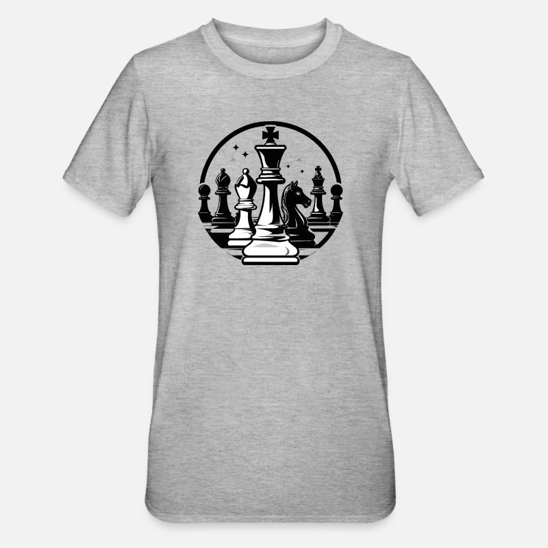 Duel d’échecs dans un motif d’échecs en noir et blanc - T-shirt polycoton Unisexe - gris chiné