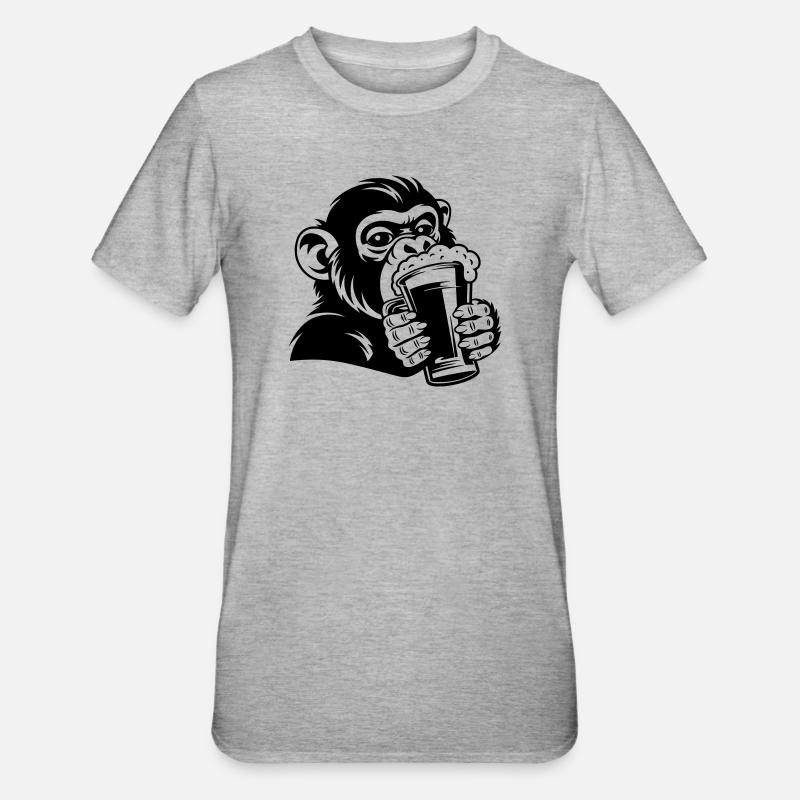 Lässiger Affe mit Getränk - Unisex Polycotton T-Shirt - Grau meliert