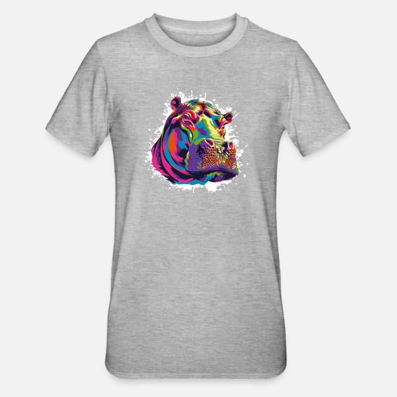 Nilpferd Kunst Comic - Unisex Polycotton T-Shirt - Grau meliert