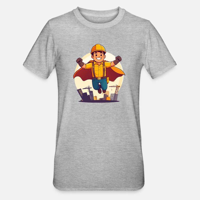 Bauhelden Superheld Bauarbeiter Held der Baustelle - Unisex Polycotton T-Shirt - Grau meliert