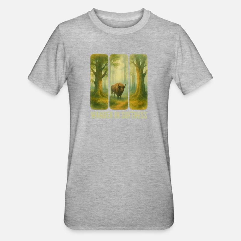 Bisons errants dans la forêt - T-shirt polycoton Unisexe - gris chiné