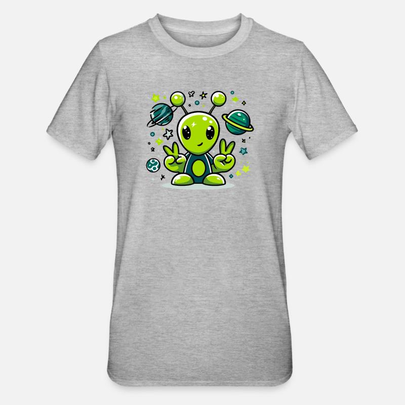 Extraterrestre vert dans l’espace - T-shirt polycoton Unisexe - gris chiné
