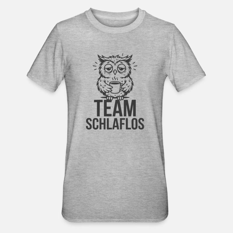 Team Schlaflos – Müde Eule - Unisex Polycotton T-Shirt - Grau meliert