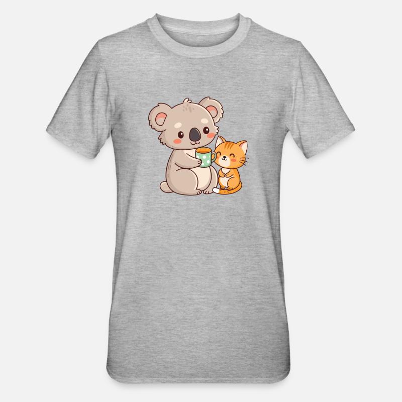Koala und Katze Süßer Kaffee - Unisex Polycotton T-Shirt - Grau meliert