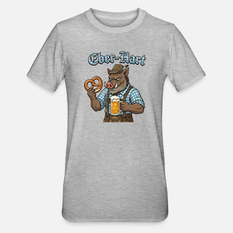 Eber-Hart Bierheld mit Brezel - Unisex Polycotton T-Shirt - Grau meliert