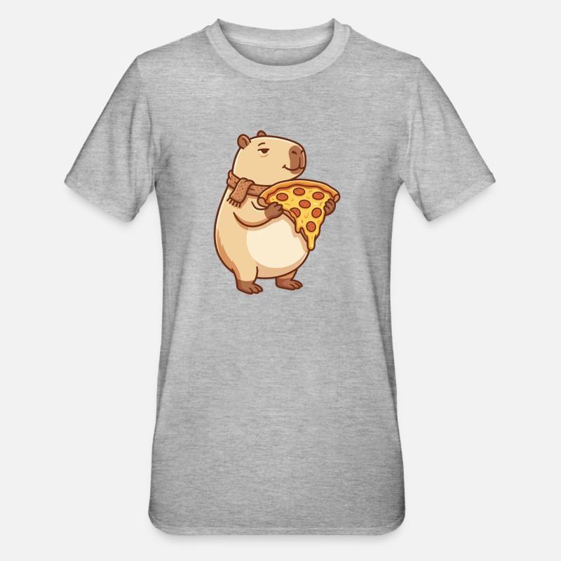Pizza Capybara mit schmelzendem Käse - Unisex Polycotton T-Shirt - Grau meliert