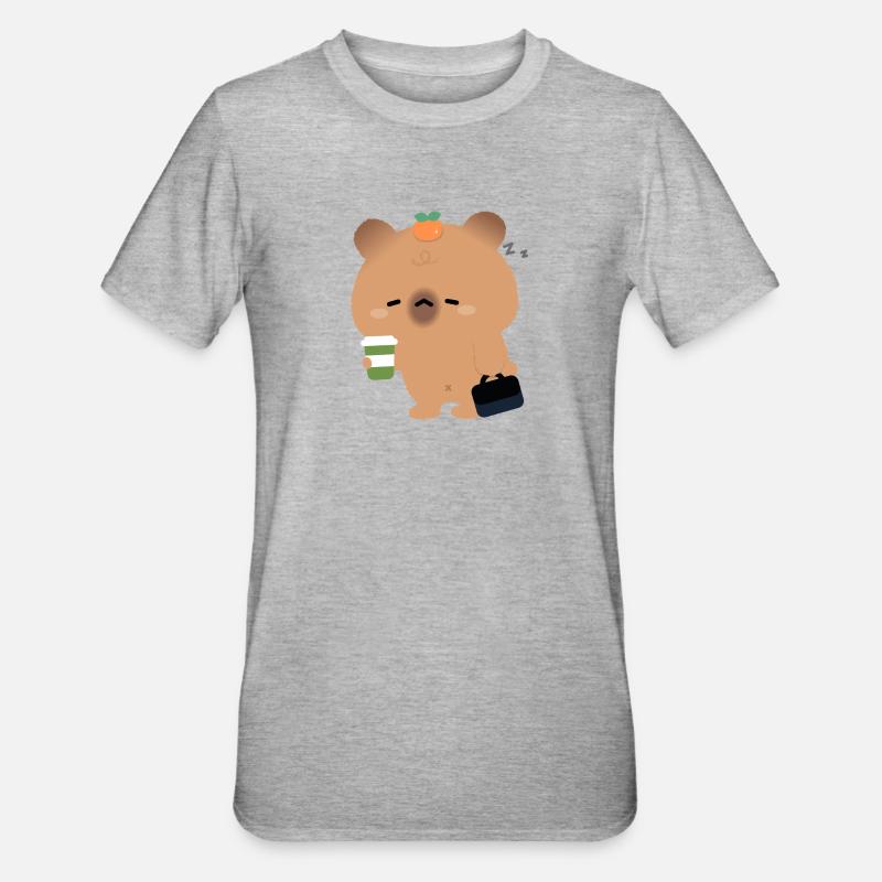 Müde Capybara mit Kaffee - Unisex Polycotton T-Shirt - Grau meliert