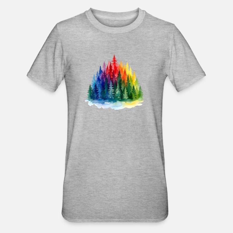 Regenbogenwald Silhouette Rainbow forest - Unisex Polycotton T-Shirt - Grau meliert