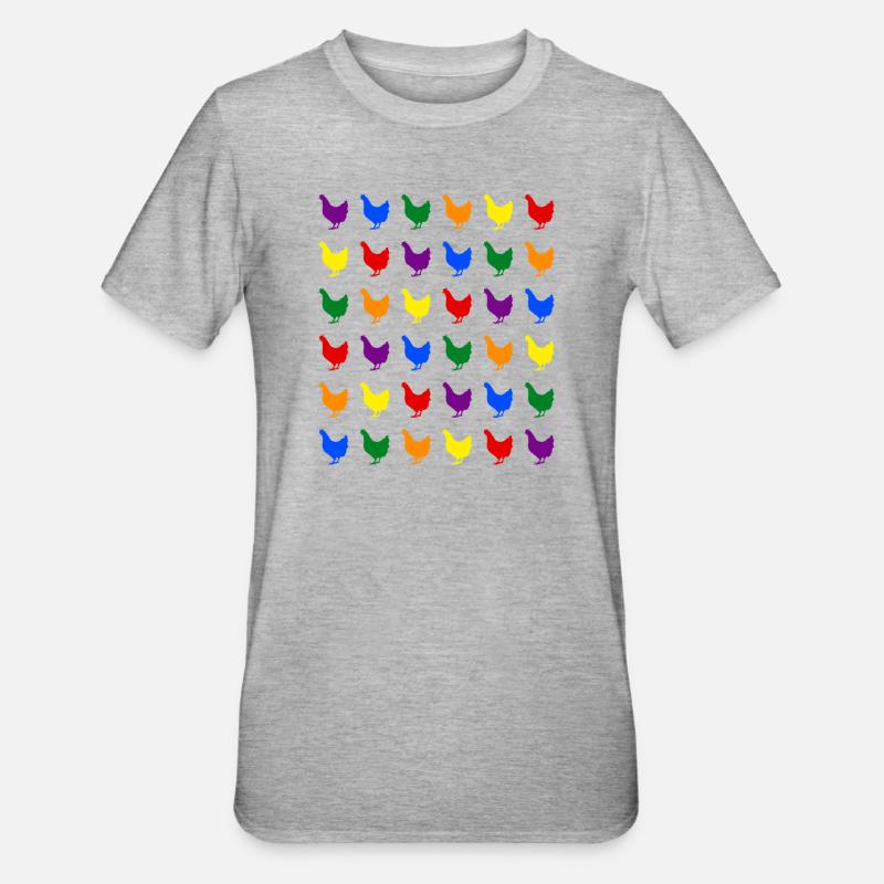 Regenbogen Hühner - Unisex Polycotton T-Shirt - Grau meliert
