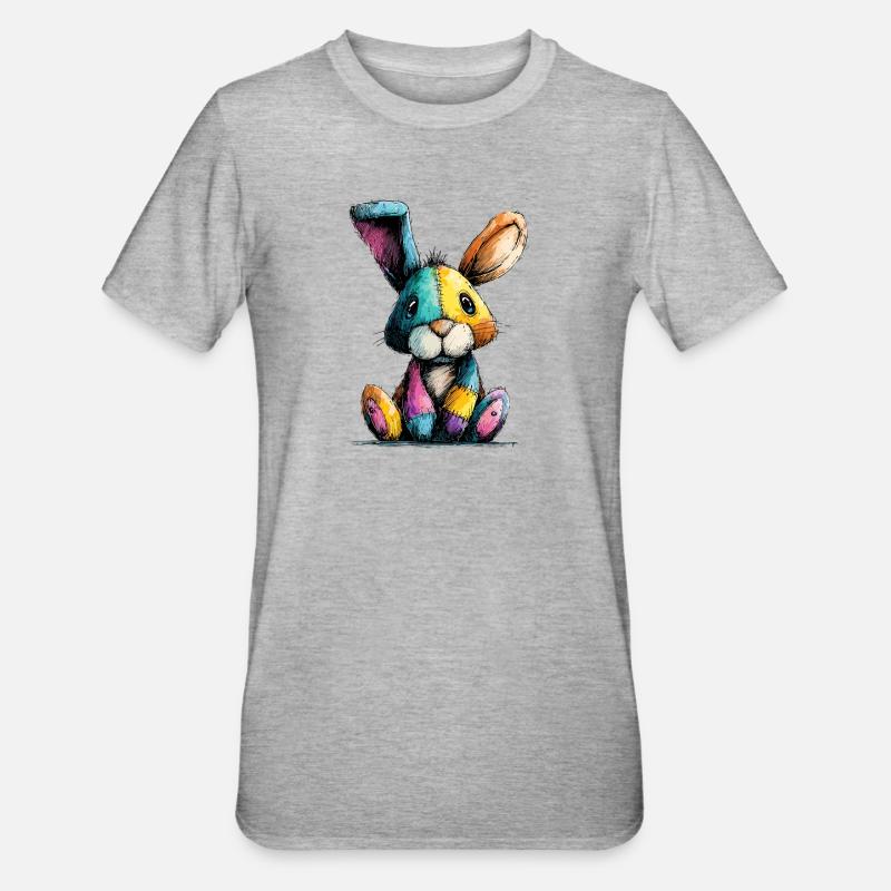 Patchwork Häschenbunt - Unisex Polycotton T-Shirt - Grau meliert