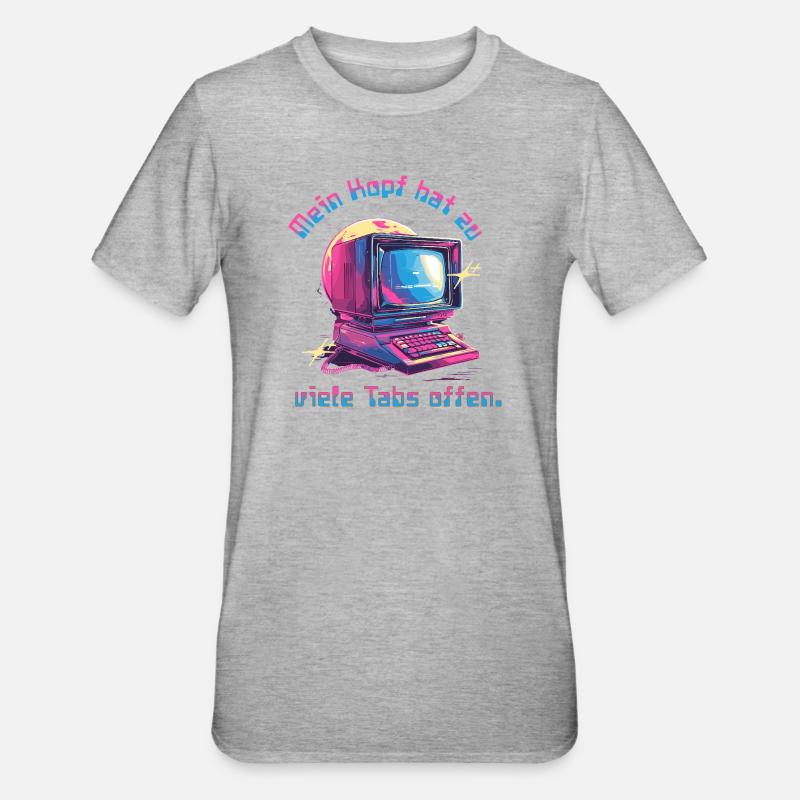 Vintage Computer Neon Tabs Open - Unisex Polycotton T-Shirt - heather grey