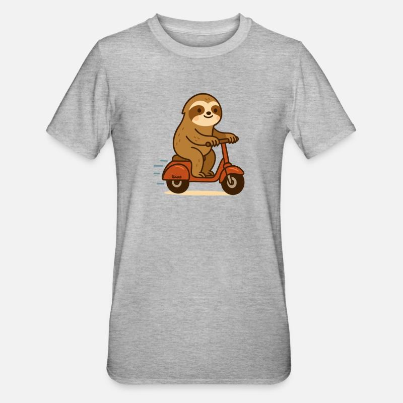 Faultier auf Roller - Unisex Polycotton T-Shirt - Grau meliert