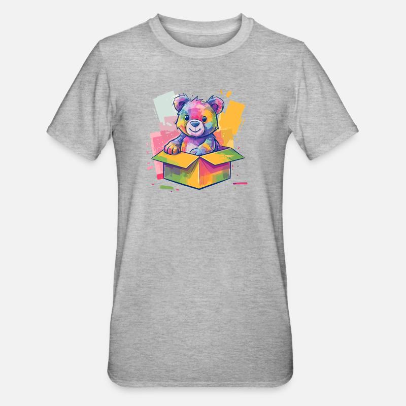 Rainbow Bear in a Box - Unisex Polycotton T-Shirt - heather grey