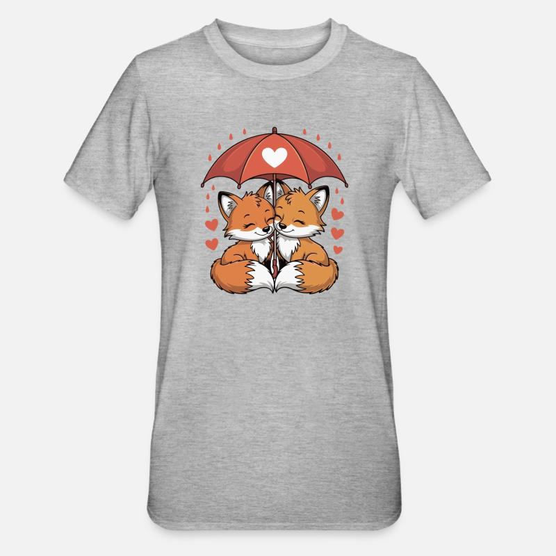 Fuchs Comic Paar Liebe - Unisex Polycotton T-Shirt - Grau meliert