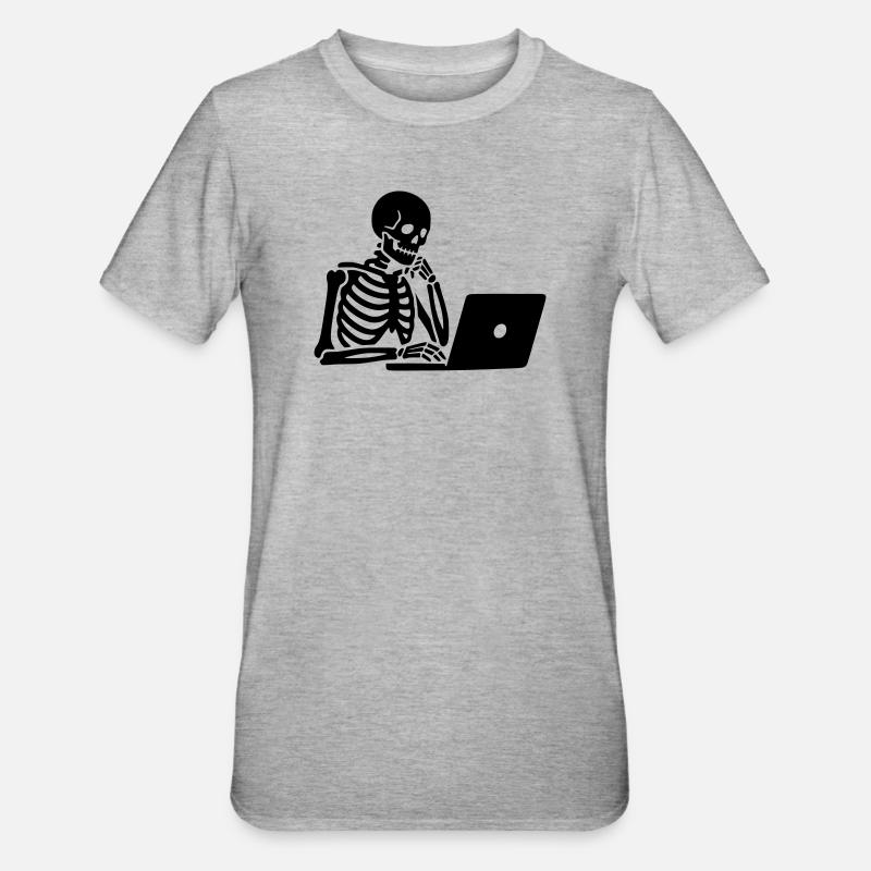 Skeleton on laptop computer - Unisex Polycotton T-Shirt - heather grey
