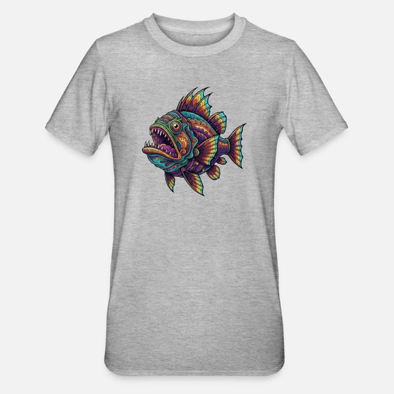 Rainbow Fish with Pattern - Unisex Polycotton T-Shirt - heather grey
