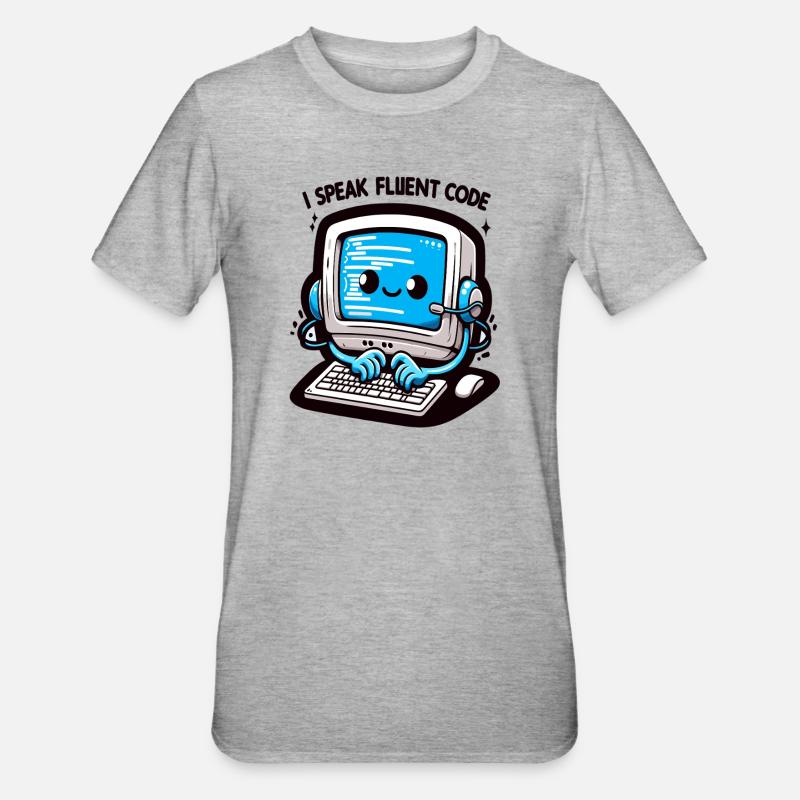 I Speak Fluent Code Retro Computer - Unisex Polycotton T-Shirt - heather grey