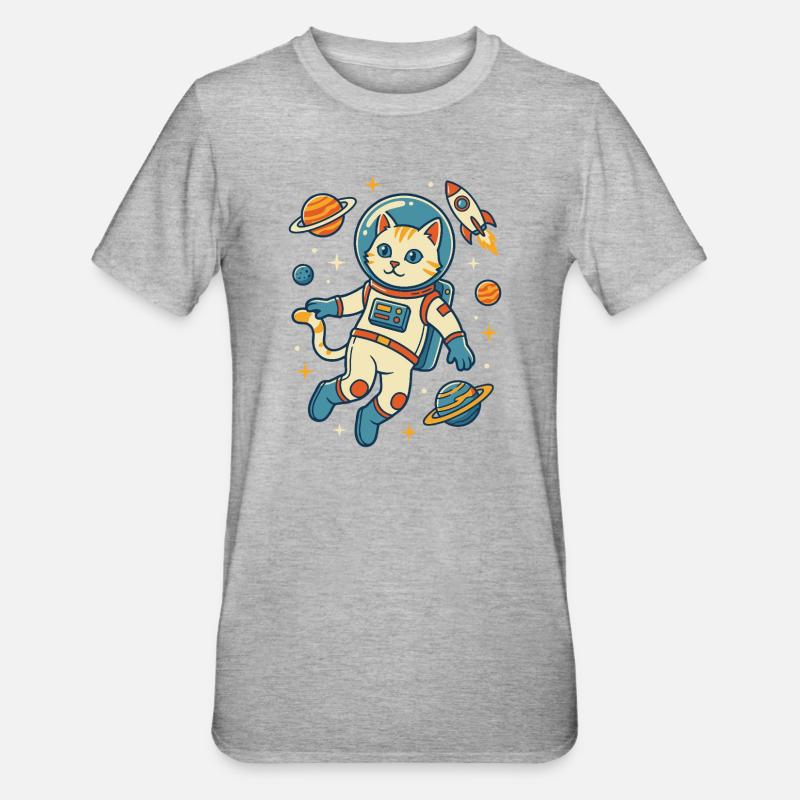 Chat astronaute dans l’espace - T-shirt polycoton Unisexe - gris chiné
