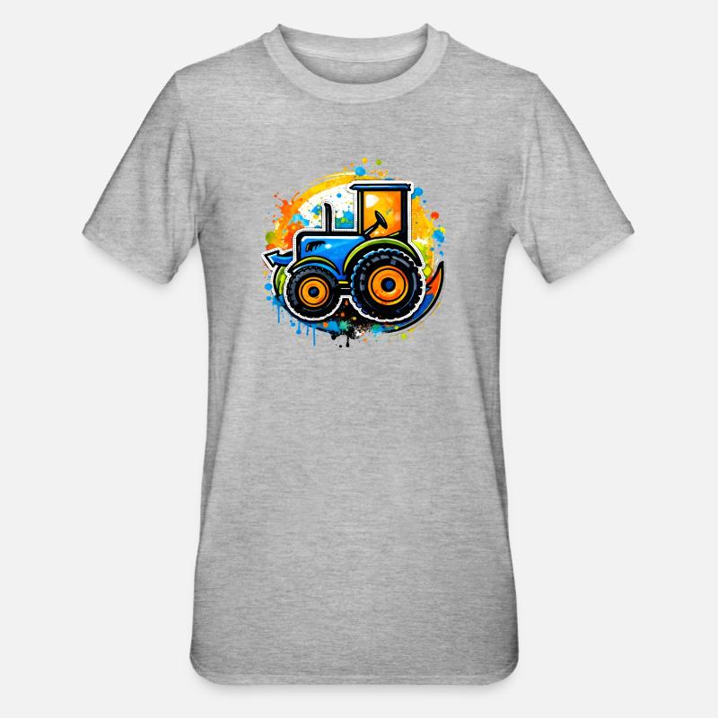 Bunter Traktor im Graffiti-Stil   - Unisex Polycotton T-Shirt - Grau meliert