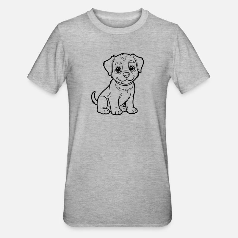 Illustration de plan de petit chiot - T-shirt polycoton Unisexe - gris chiné