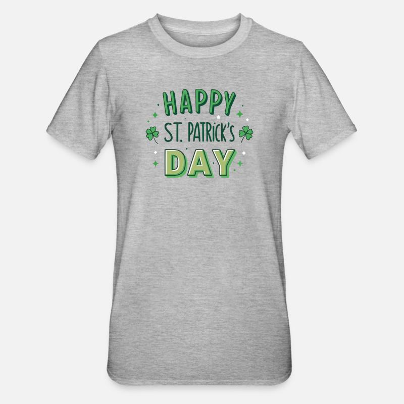 Joyeuse Saint-Patrick Graphisme Vert - T-shirt polycoton Unisexe - gris chiné