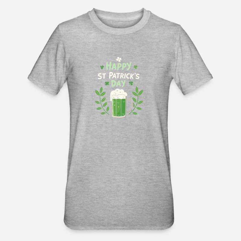 Saint Patrick Bière Verte Joyeuse - T-shirt polycoton Unisexe - gris chiné