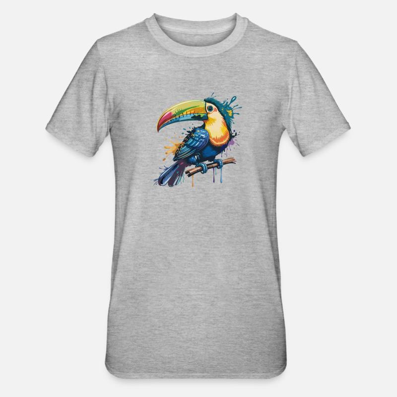 Bunter Tukan Farbexplosion - Unisex Polycotton T-Shirt - Grau meliert