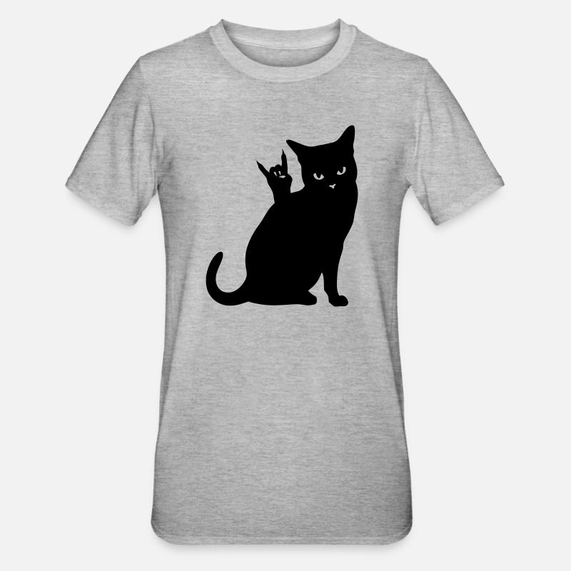 Schwarze Katze – Devil Horns Silhouette - Unisex Polycotton T-Shirt - Grau meliert