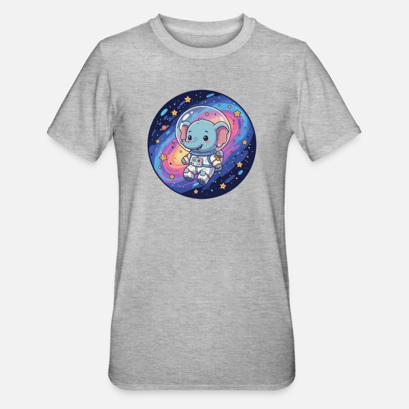 Éléphant spatial dans le casque d’astronaute - T-shirt polycoton Unisexe - gris chiné