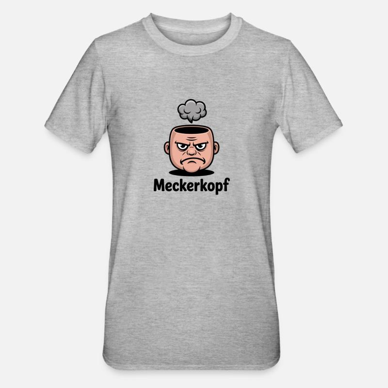 Meckerkopf Genervtes Grumpy Comic Gesicht - Unisex Polycotton T-Shirt - Grau meliert
