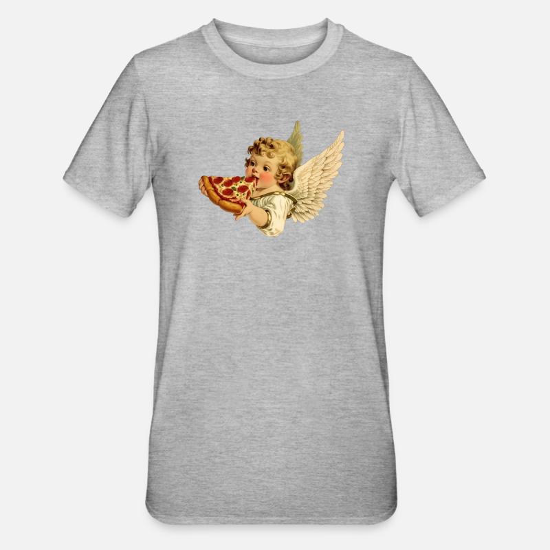 Pizza Cherub – Engelchen mit Pepperoni - Unisex Polycotton T-Shirt - Grau meliert