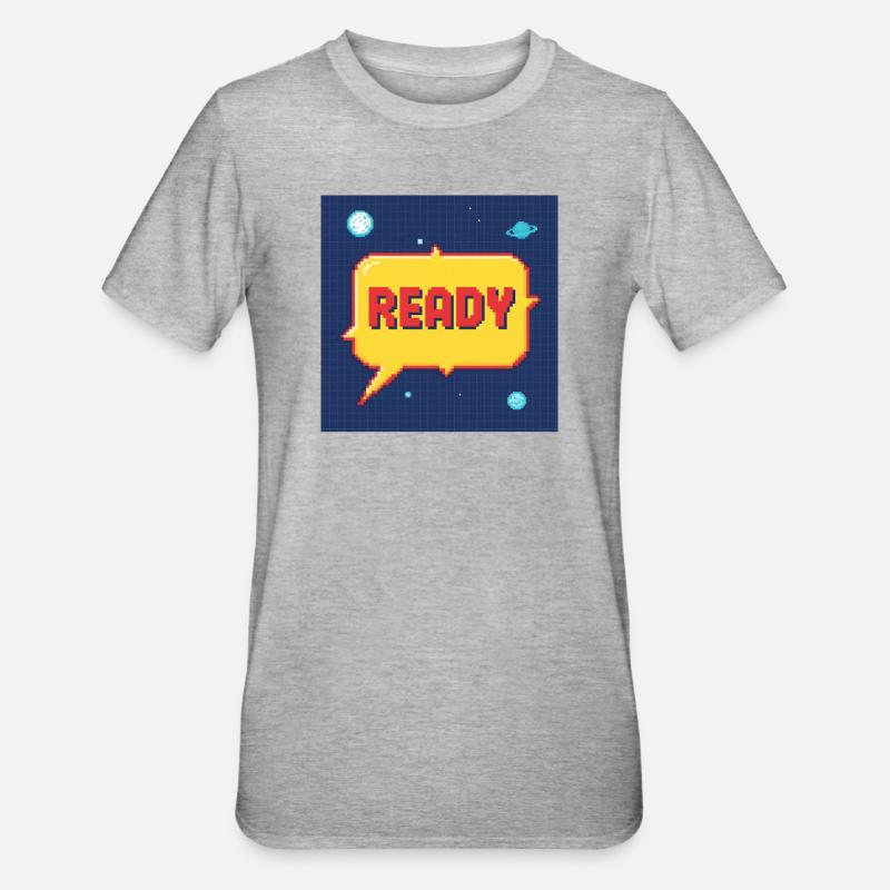 Ready Pixel Speech Bubble in Space - Unisex Polycotton T-Shirt - heather grey