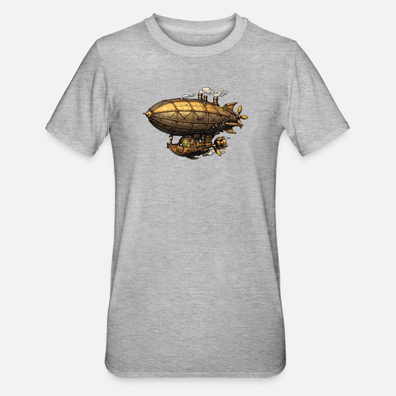 Zeppelin dirigeable steampunk - T-shirt polycoton Unisexe - gris chiné