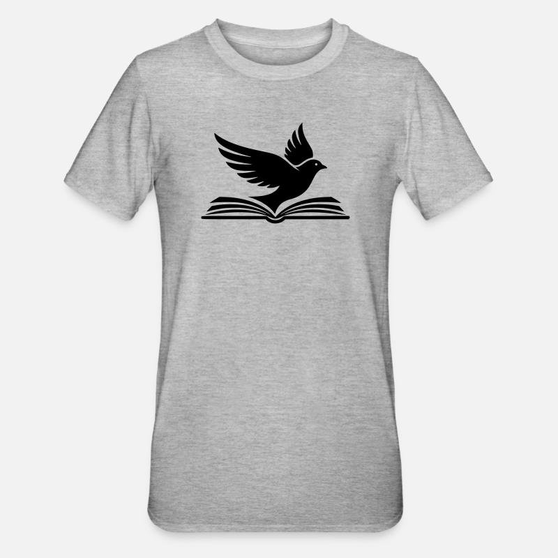  Buch Vogel Silhouette Schwarz - Unisex Polycotton T-Shirt - Grau meliert