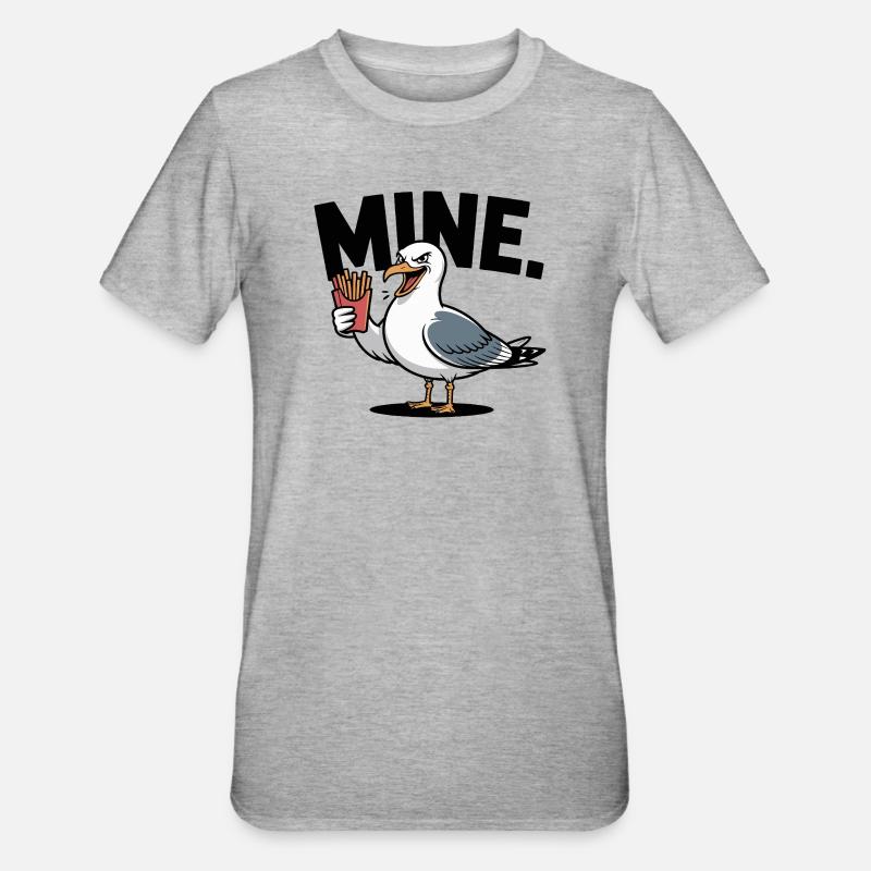 Grumpy Seagull mit Pommes - Unisex Polycotton T-Shirt - Grau meliert