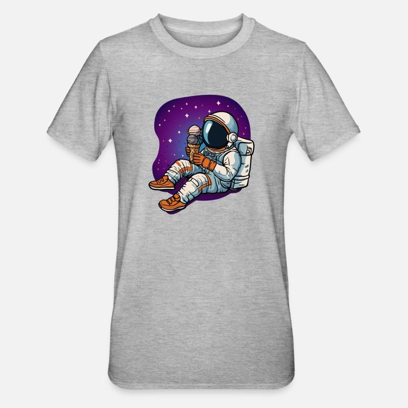 Astronaute spatial dégustant une glace - T-shirt polycoton Unisexe - gris chiné