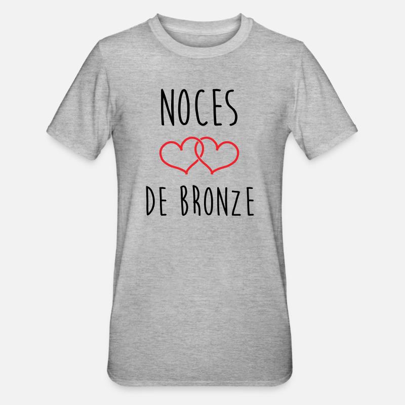 noces de bronze 22 ans d'amour - T-shirt polycoton Unisexe - gris chiné