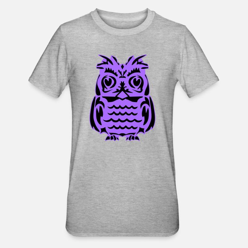 Lila Eulen-Silhouette - Unisex Polycotton T-Shirt - Grau meliert