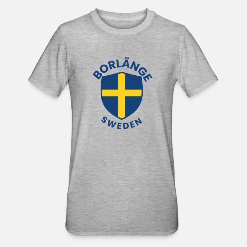 Borlänge-Schild: Schwedisches Flaggendesign - Unisex Polycotton T-Shirt - Grau meliert
