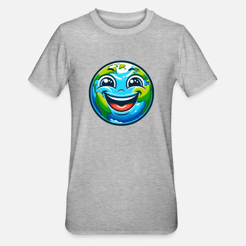 Dessin animé de la Terre Joyeuse - T-shirt polycoton Unisexe - gris chiné