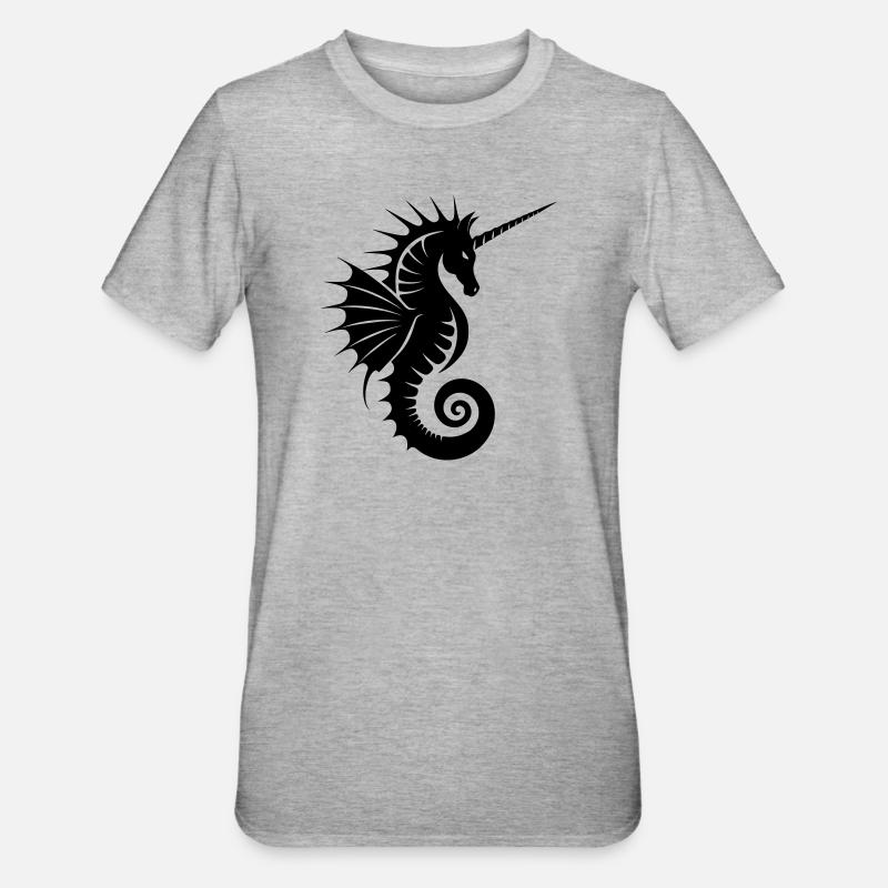 Einhorn-Seepferdchen Silhouette - Unisex Polycotton T-Shirt - Grau meliert