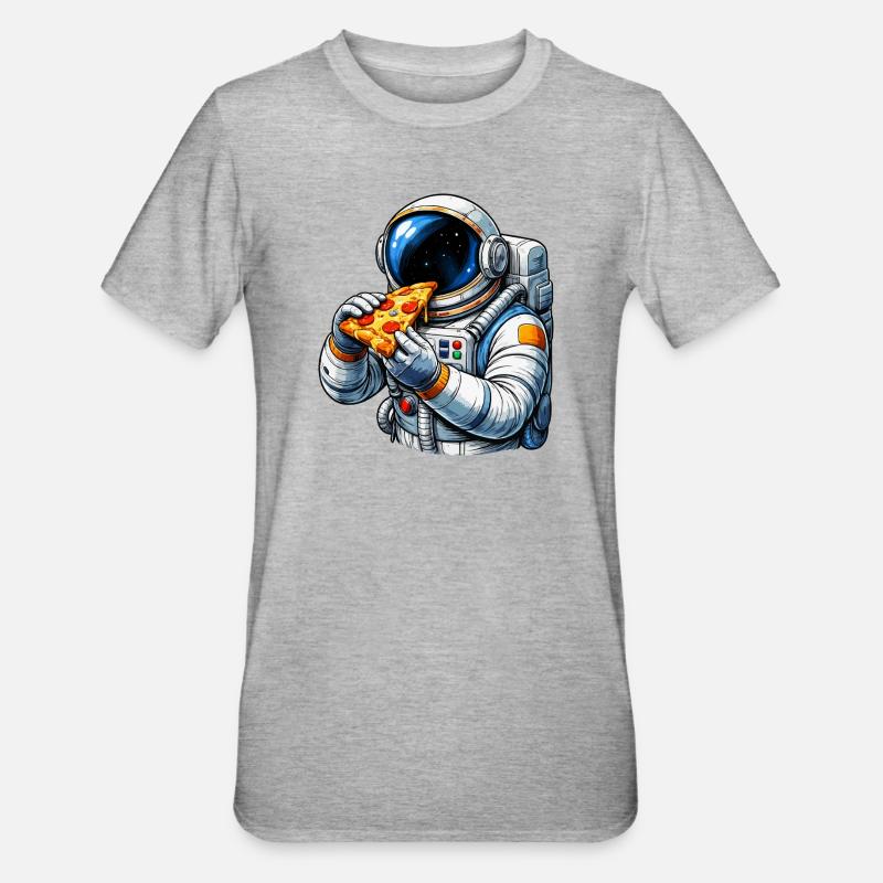 Astronaute mangeant une pizza - T-shirt polycoton Unisexe - gris chiné