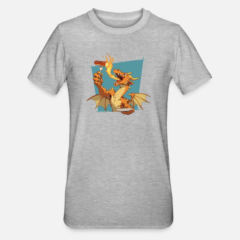 Dragon BBQ au souffle de feu - T-shirt polycoton Unisexe - gris chiné