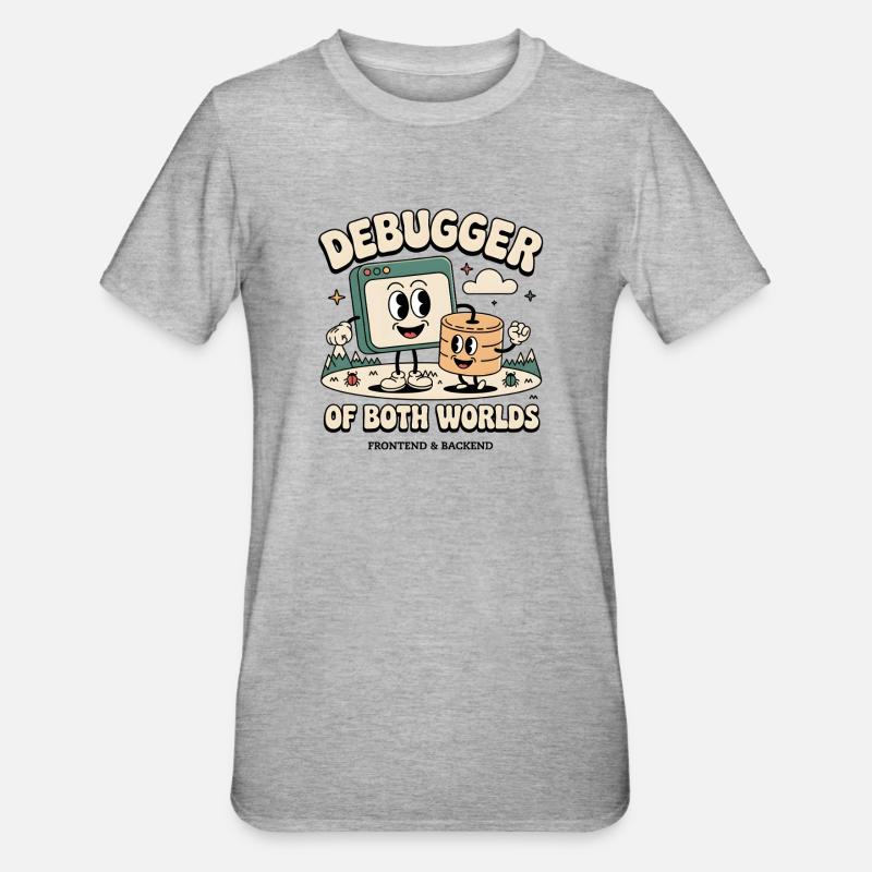 Debugger af begge verdener | Fejlfinding af udvikler - Unisex polycotton T-shirt - grå meleret