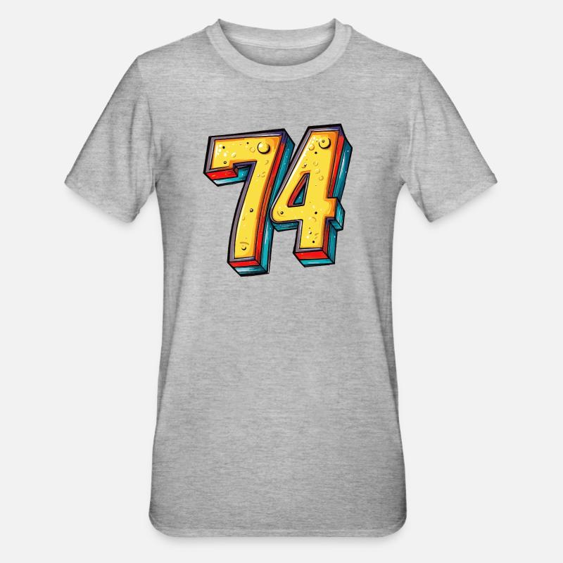 74 Zahl Bunt - Unisex Polycotton T-Shirt - Grau meliert