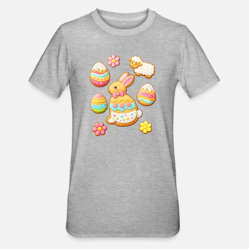 Ensemble de biscuits de Pâques avec illustration de lapin et agneau - T-shirt polycoton Unisexe - gris chiné