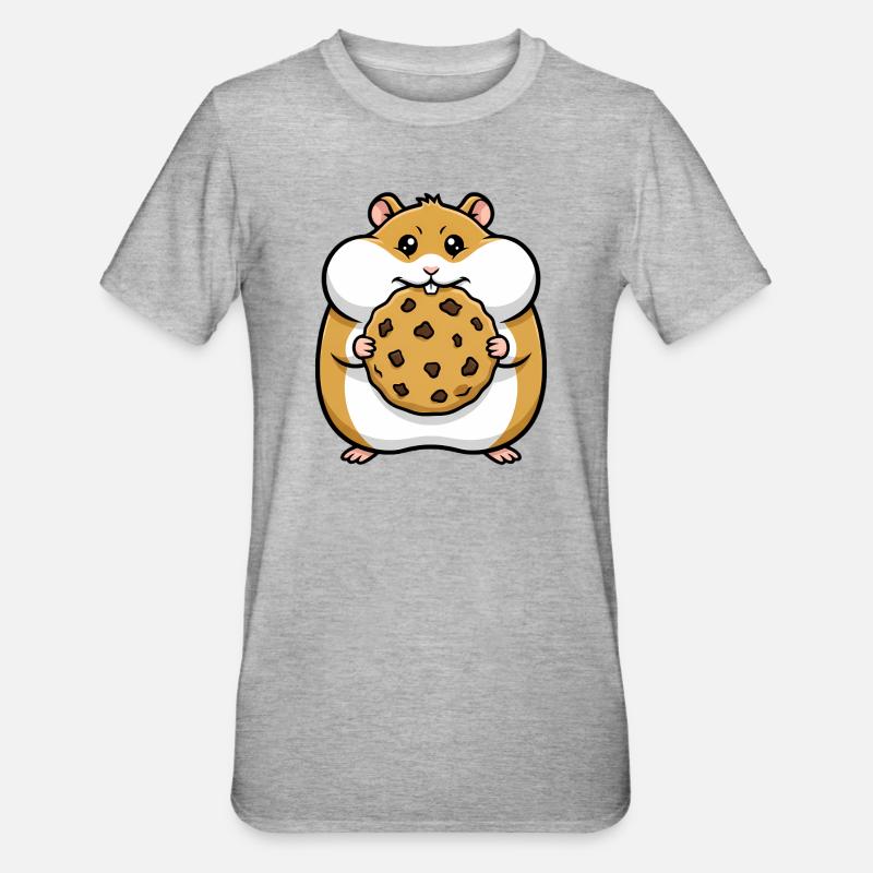 Dessin animé Hamster avec Cookie - T-shirt polycoton Unisexe - gris chiné