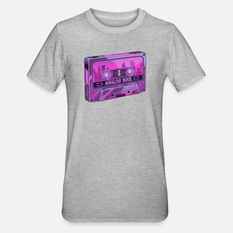 Retro Analog Soul Chrome Cassette Synthwave - T-shirt polycoton Unisexe - gris chiné
