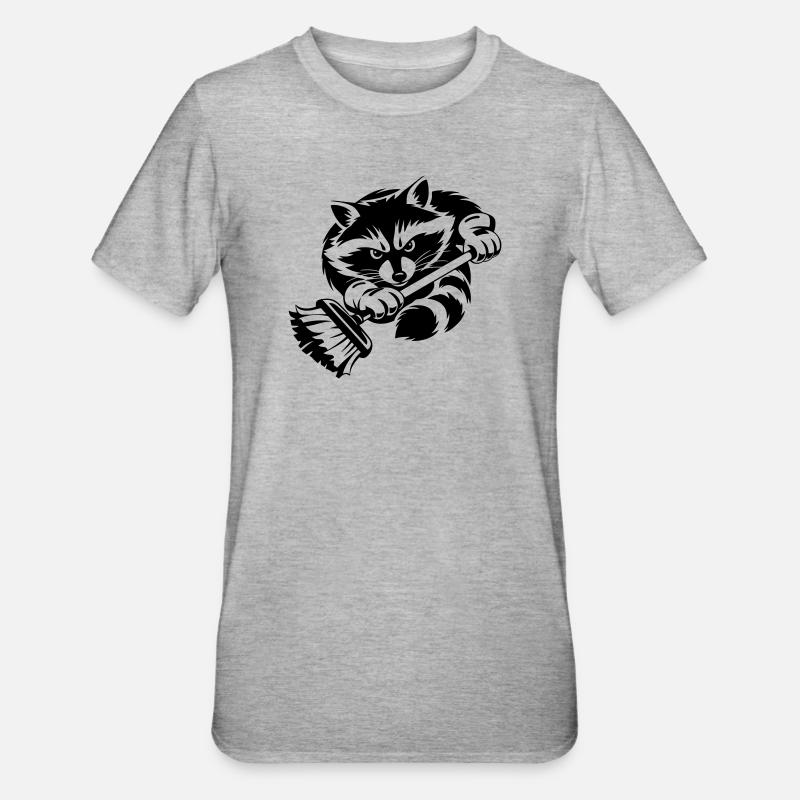 Waschbär mit Wischmopp – Putzprofi - Unisex Polycotton T-Shirt - Grau meliert